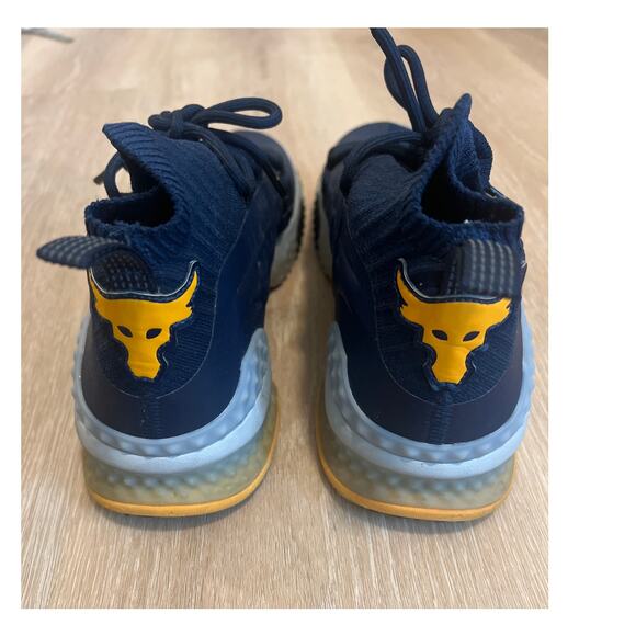 UNDER ARMOUR PROJECT ROCK 1 SNEAKERS NAVY/YELLOW HIGH TOP SHOES 11.5 - Picture 5 of 8